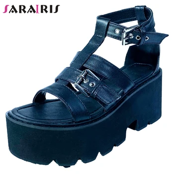 

SaraIris High Block Heels Sandals Women 2020 Fashion Summer Rome Sandals Ladies New Street Black Dress Platform Shoes