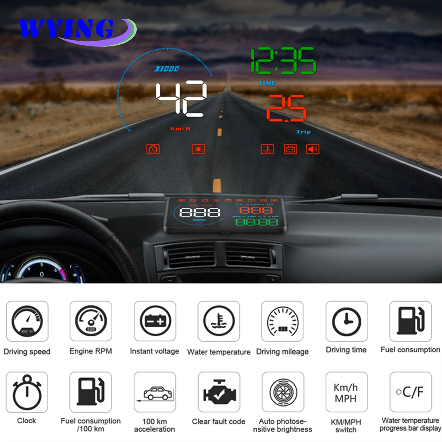 Wying 車のヘッドアップディスプレイ スピードメーター 5 5インチ Hdフロントガラス Led プロジェクションツール 障害コード Head Up Display Aliexpress