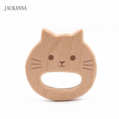 Cat Мультяшный Кот деревянный прорезыватель BPA бесплатно жевательные игрушки DIY ручной работы аксессуары для прорезывания зубов органическая детская игрушка из бука дерево животное детский Прорезыватель - Цвет: Cat