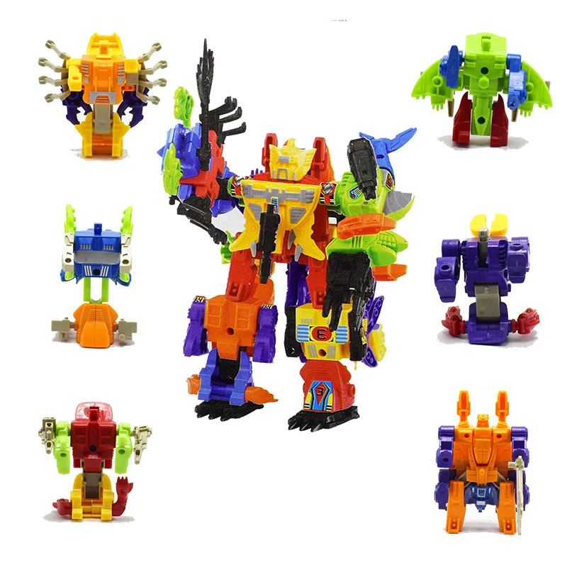 

Oceans Battle Beast Six-in-One Fit Transformation Combination Robot Educational Assembled Toys School Shop Stall