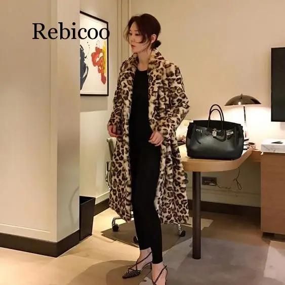 

Classic Leopard Print Color Faux Fur Coat Women Long Thick Warm Jackets Fluffy Overcoats Winter Street Outerwear Plus