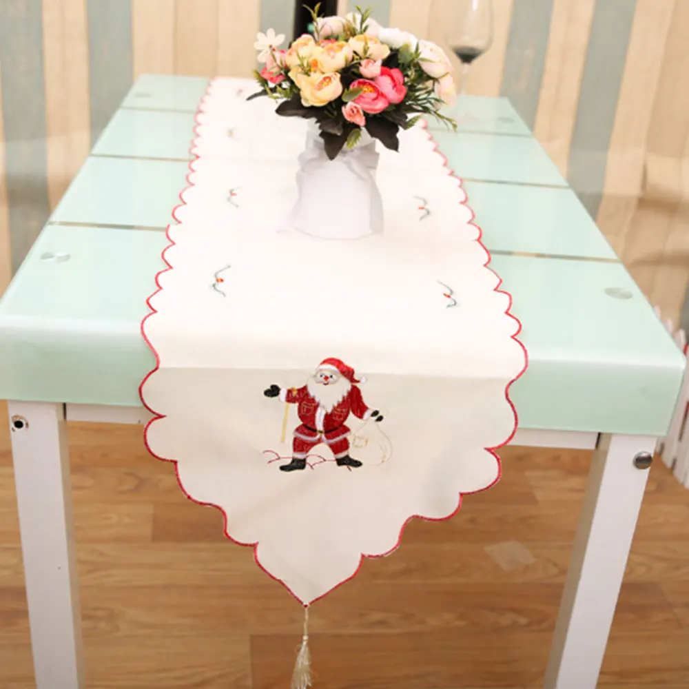 Christmas Table Flags Cover Embroidery Tablecloth Party Home Decorations Decors