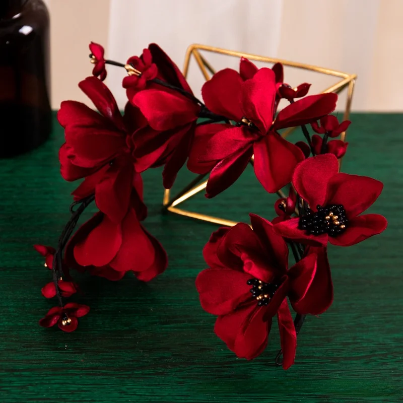 Nuovo vino petali rossi fascia per capelli lato sposa cena di nozze natale capodanno donna abbigliamento per capelli accessori da sposa capelli sposa
