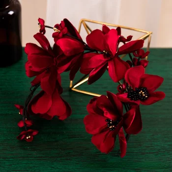 Nuovo vino petali rossi fascia per capelli lato sposa cena di nozze natale capodanno donna abbigliamento per capelli accessori da sposa capelli sposa
