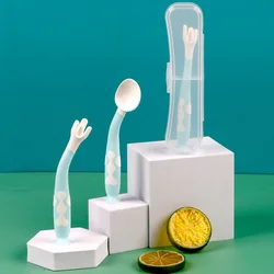 BB juego de utensilios para bebé, cuchara auxiliar de silicona, tenedor, cuchara suave Flexible de entrenamiento, vajilla para niño, 2 piezas