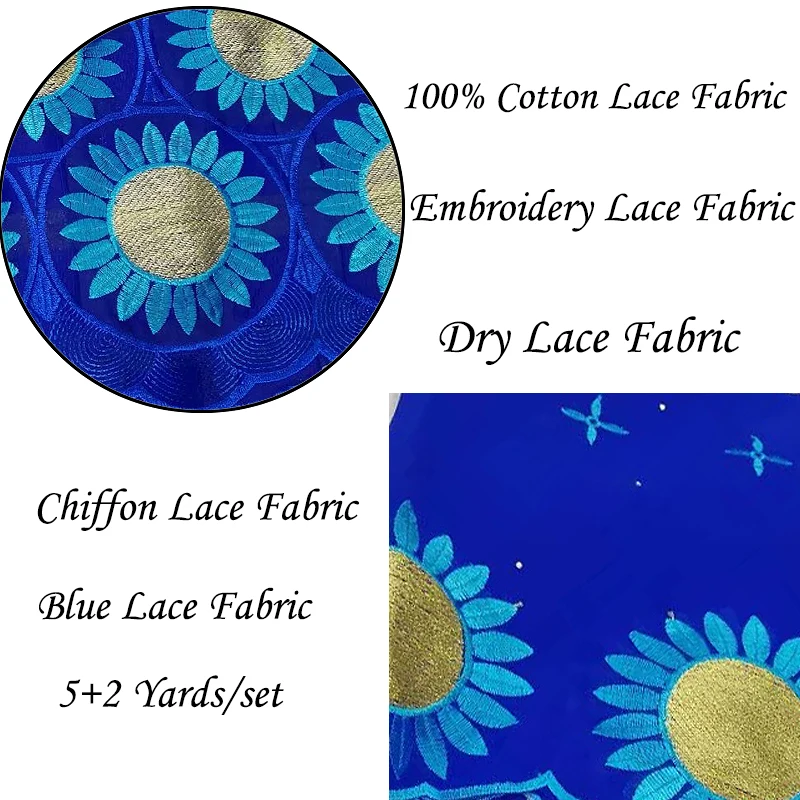 

Royal Blue Swiss Voile Lace In Switzerland High Quality Nigerian Chiffon Fabric African Lace Fabric Embroiderey 5+2 yards/Set