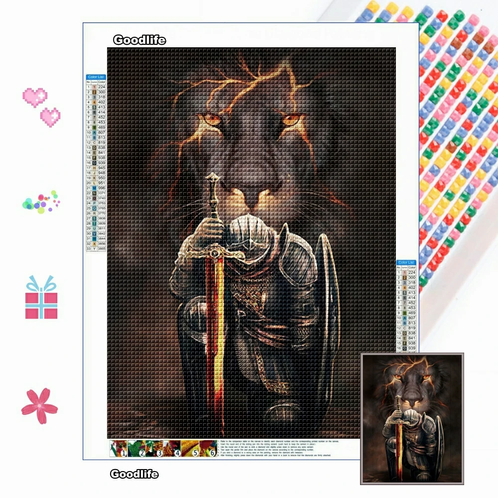 Full Square/Round 5D DIY Diamond Embroidery Knight Lion And The Armor Of Faith Diamond Painting Cross Stitch Kits Home Decor