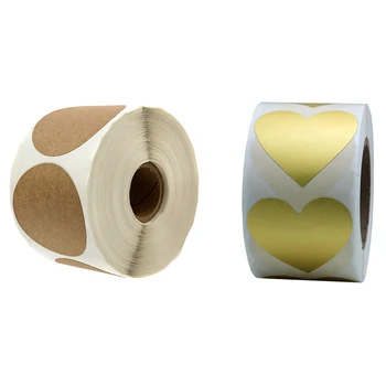 

2 Rolls 1 in ch Kraft Stickers / Permanent Adhesive Label, Wood Color & Gold