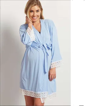 

Solid Color Maternity Dress Lace Stitching Three-Quarter Sleeve Lace-up Cardigan Nursing Pajamas Pregnant Women