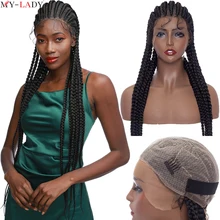 My-Lady 38'' Cornrow Braids Lace Wigs Synthetic Box Braided 360 Full Lace Wig With Baby Hair Brazilian Afro Wig Fro Black Women