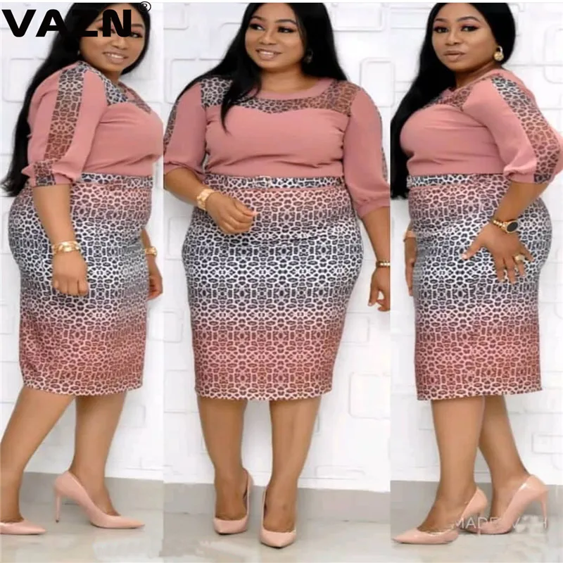 VAZN ежедневно размера плюс с леопардовыми вставками Винтаж пикантные солидные женские с круглым вырезом с коротким рукавом Для женщин Высокая Талия облегающее платье миди