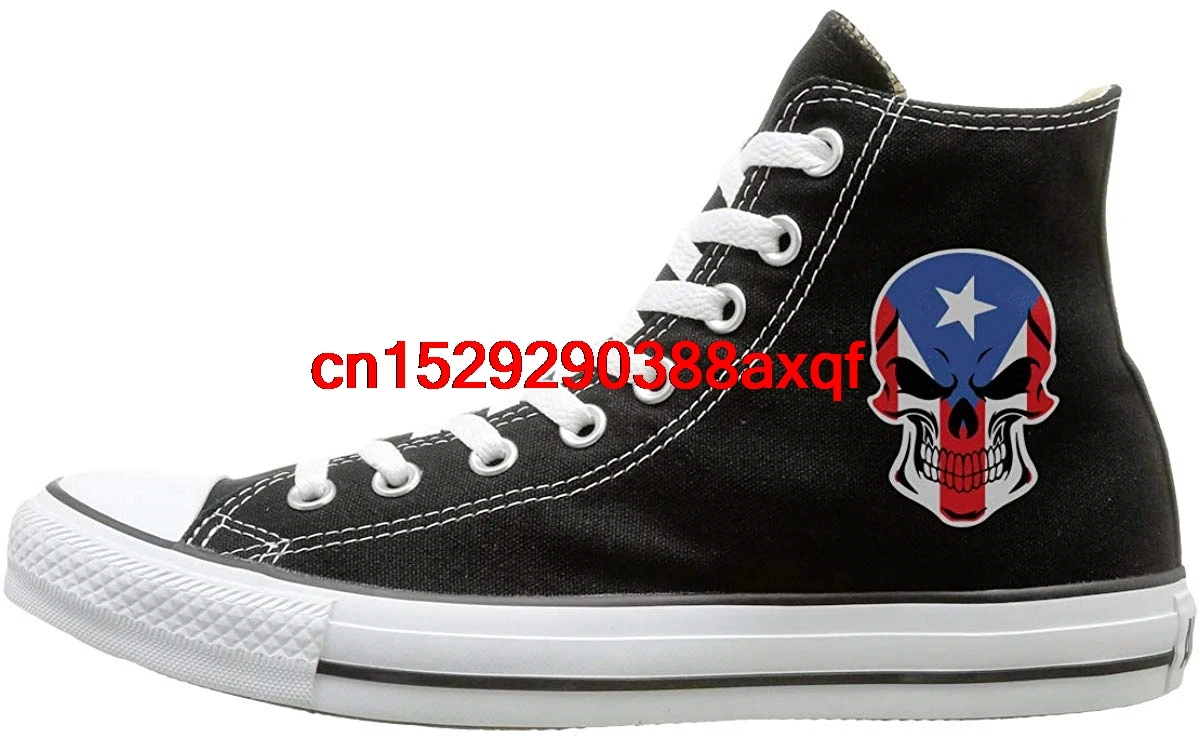 

Canvas Shoes Puerto Rican Flag Skull Casual High Top Lace Ups Sport Sneakers For Men's Women's