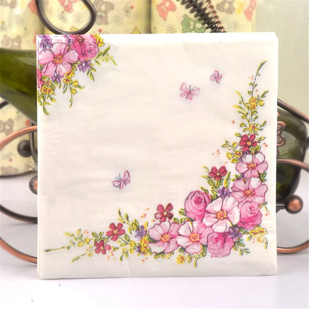 20pcs/pack Pink Flowers Beauty Design Paper Napkins Cafe & Party Tableware Tissue Napkins Decoupage Decoration Paper 33cm*33cm paper napkins,tissue paper decoration