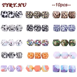 Tyry. hu 10 pçs 14mm hexágono contas de silicone terrazzo & leopardo impressão bebê dentição contas para diy bebê chupeta corrente bpa livre