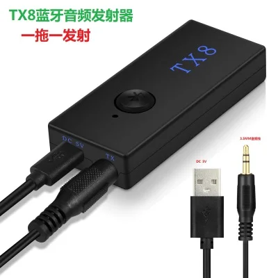 Bluetooth передатчик TX8 беспроводной Bluetooth аудио передатчик RCA 3,5 мм адаптер для наушников ПК ноутбук планшет MP3 MP4 ТВ - Цвет: Черный
