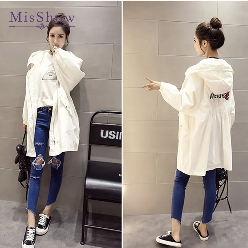 

Casual Hooded Printed Long Trench Coat Women 2019 Autumn Winter Slim Students Woman Zipper Clothes Windbreaker Coats Plus size