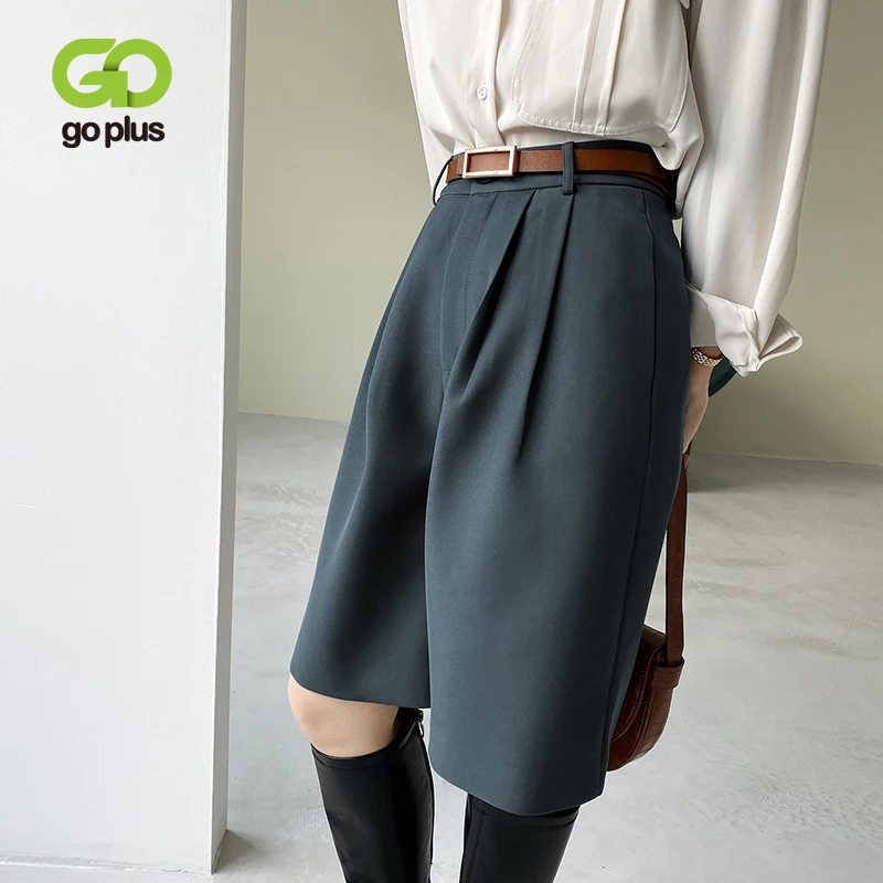 Woman Pants England-Style Vintage Knee-Length High-Waist Straight GOPLUS Damskie Spodnie