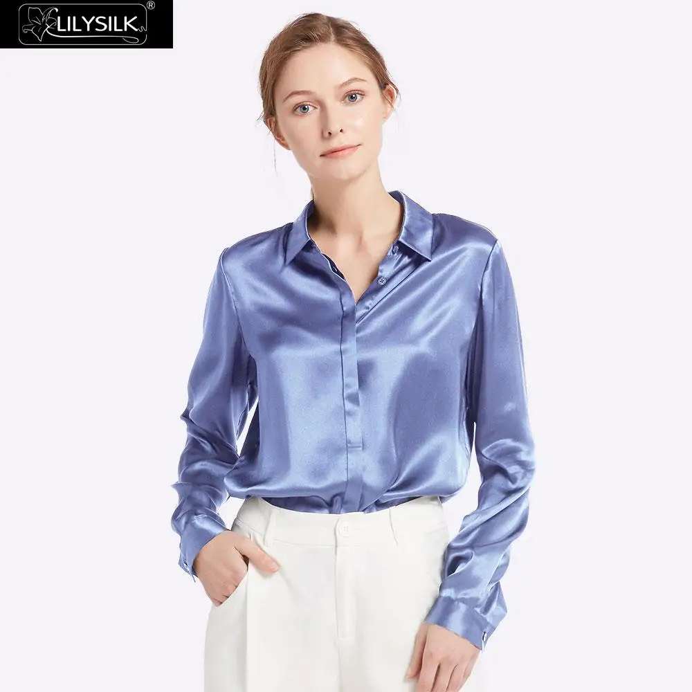 LilySilk Рубашки Блузка Топ Футболка 22мм Женская шелк Новинки - Цвет: French Blue