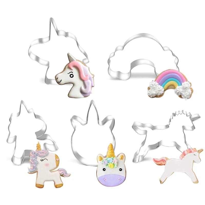 Cartoon Unicorn Cookie Cutter Mould 5Pcs/set Fondant Cake Biscuit Mold Baking Tools Unicorn Birthday Party Decoration Supplies cookie cutters cake mold cookie mold