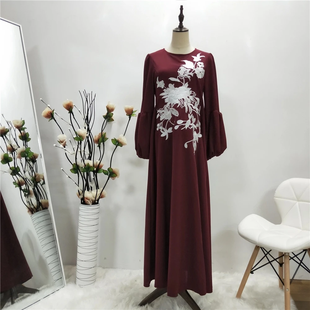 red Muslim Dress Мягкое хлопковое мусульманское платье для женщин вышивка цветами скромное abaya Дубай Арабский мусульманский марокканский Макси-платье типа кафтан халат с длинными рукавами - Цвет: red Muslim Dress