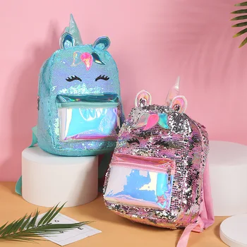 

Girl Sequin Mermaid Backpack Children Large Zipper Unicorn Schoolbag Teenager Hologram Heart Love Backpack For School Travel Bag