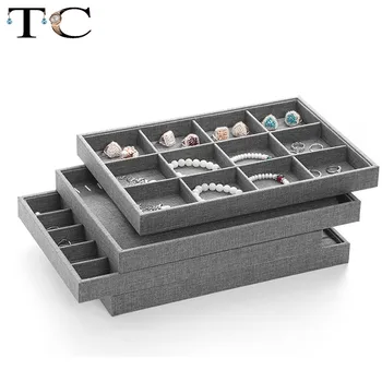 

Fashion Gray Linen Jewelry Tray Organizer Ring Earring Case Bracelet Holder Necklace Pendant Display Tray Jewelry Showcase
