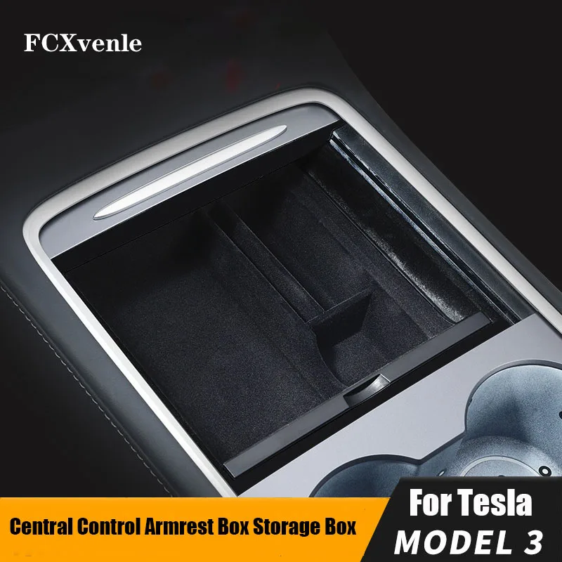 FCXvenle Car Center Console Storage Box for Tesla Model 3 /Y 2021 Center Console Flocking Hidden Holder Box Organizer Containers