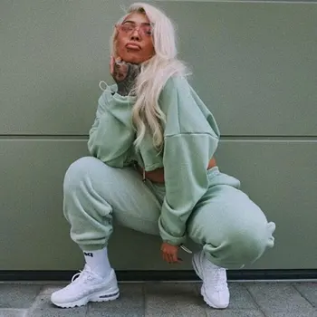 

2 Piece Set Women Oversized Sweatshirt Set Autumn Sportwear Solid Tracksuit Sweatpants Set Casual Female Suit Short Sweatshirts