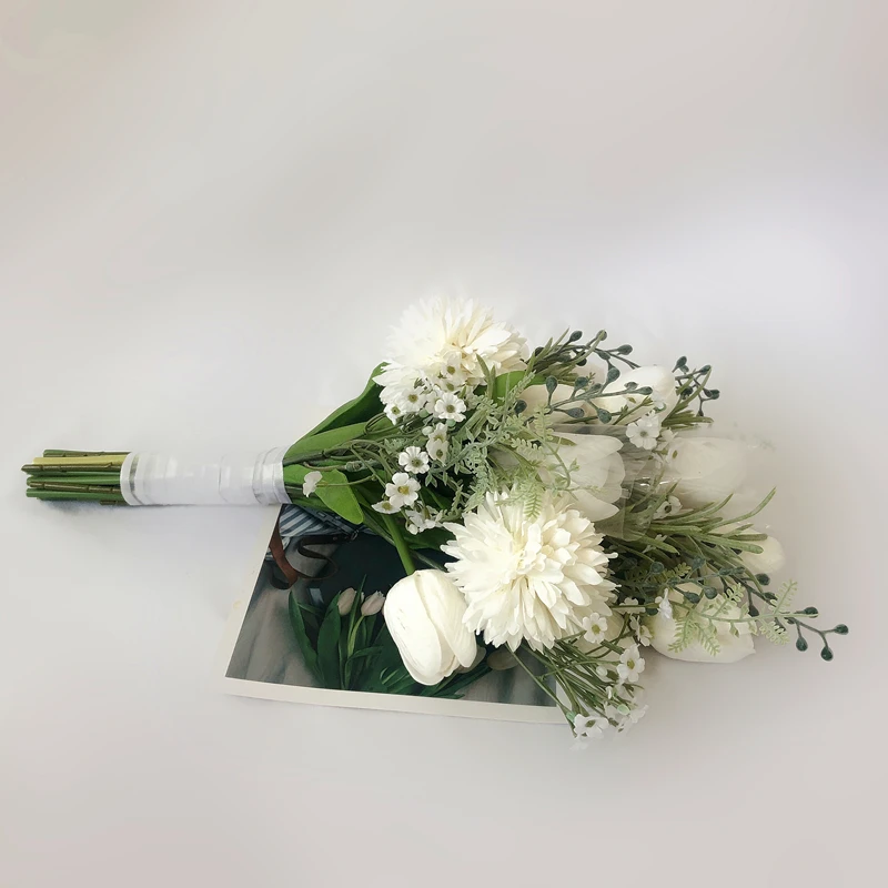 Bridal Boutique Small Hand Hold Bunch For Bridesmaid and Flower Baby Girl White Tulip Wedding Bouquet Ramos De Flores