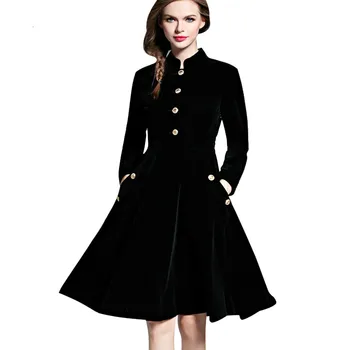 

Plus Size Winter Dresses Black Velvet Dress Women Vintage Long Sleeves Audrey Hepburn Ladies Office Robe Dresses D7D102A