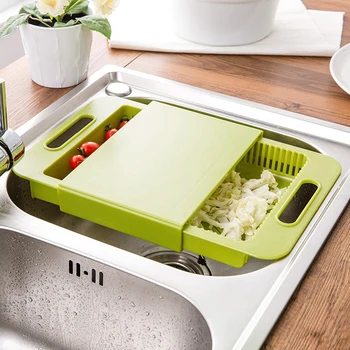 

Cutting Board Multifunction Chopping Board Drain Basket With Handle Vegetables Fruits Storage Sturdy Multicolors Durable Kitchen