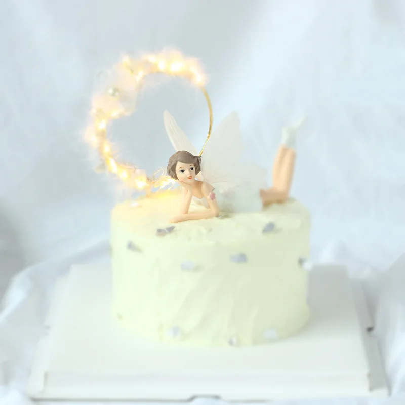 Ангел Топпер для торта «С Днем Рождения» 3 вида конструкций красивые Ангелы с железной гирляндой кружево перо романтическое украшение свадебного торта