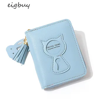 

2020 New Style Short Wallet Women's Zipper Wallet Korean-style Cute Cat Pattern Purse PU Material Wallet