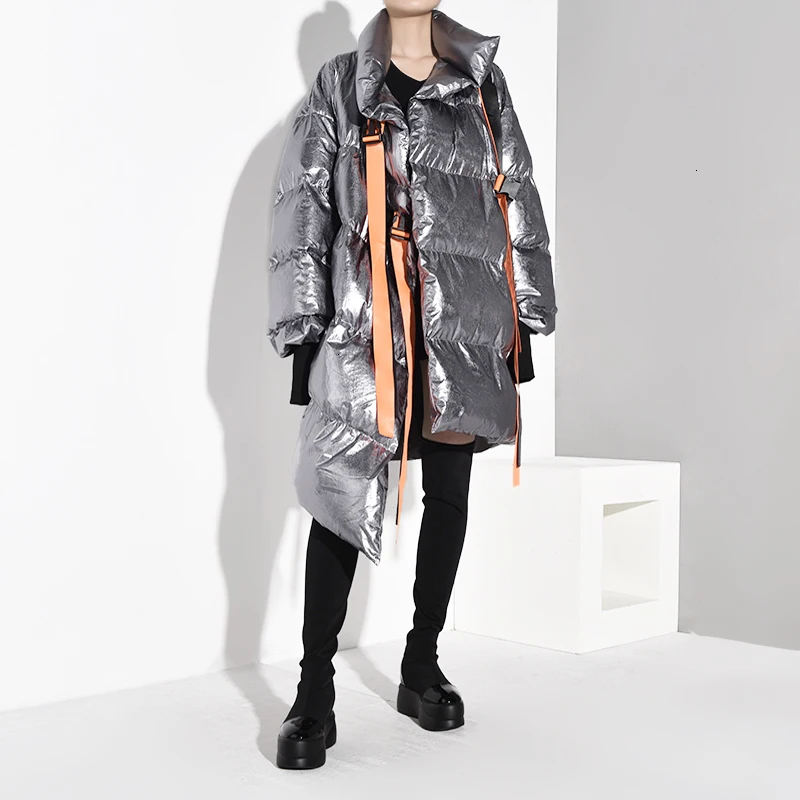[LANMREM] новое зимнее пальто с воротником и длинным рукавом на хлопковой подкладке большого размера с ленточным стежком и неровным подолом женские парки JI223