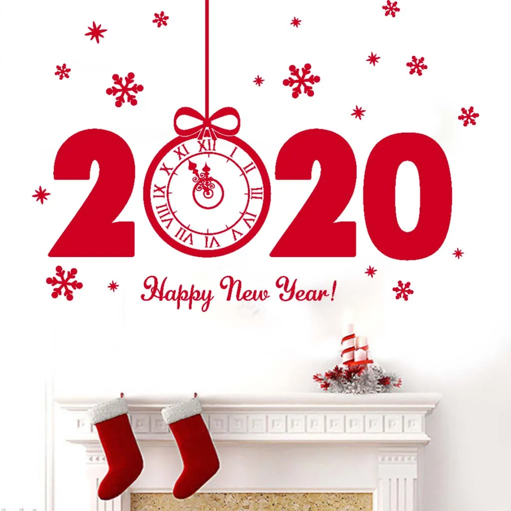 Happy new year wall sticker clock shape window decor Creative Wall Affixed With Decorative Wall Window Decoration#1011Y20
