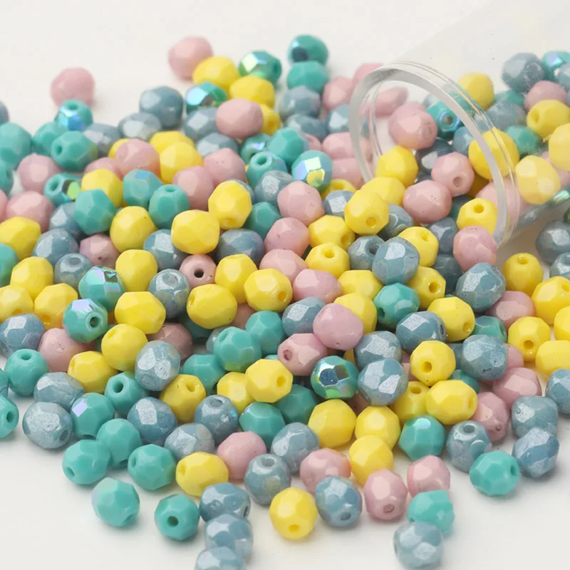 Taidian Czech Fire Polish Glass Jujube Seedbeads 4mm Mutilcolor Mixed