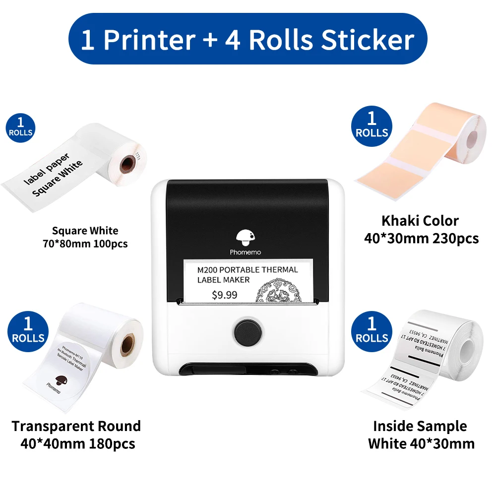 mini printer for laptop Phomemo Thermal Label Maker M200 Photo Big Sticker Printer Commercial Label QR Code,Barcode Labeler Machine Paper width:20-75mm small portable printers for travel Printers