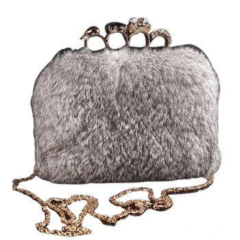 

QZUnique Women's Rubbit Soft Faux Fur Clutches Evening Bags Plush Handbags Wedding Clutch Purse