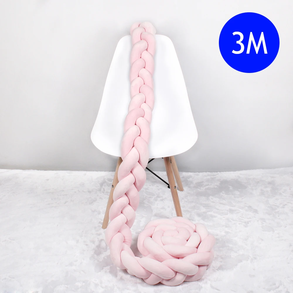 1 м/2 м/3 м длина нордический узел новорожденный бампер Узелок длинная завязанная коса Подушка детская кровать забор тканая плюшевая подушка для колыбели кровать забор - Цвет: Pink  3m