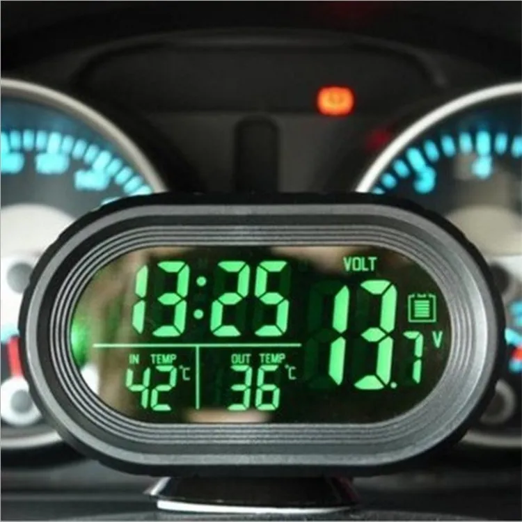 

Multi-functional Car Mounted Temperature Clock Voltmeter Car Thermometer Electronic Clock Car Night Light Clock Supplies