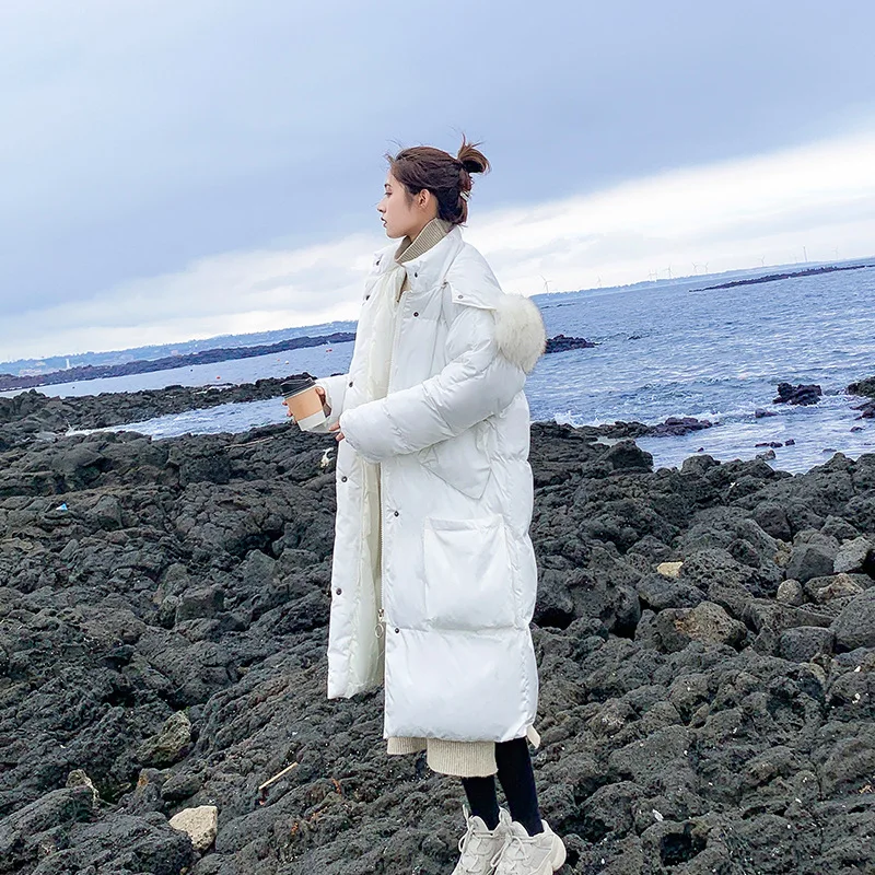 Best Causal Big Pocket Women Winter Jacket Cotton Padded Warm Thicken Big Fur Collar Ladies Long Coats Down Parkas
