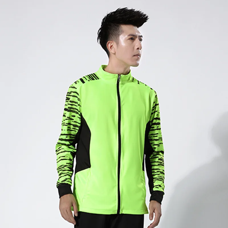 Men green jacket Женская и МУЖСКАЯ ТЕННИСНАЯ куртка и штаны для бадминтона, облегающее пальто на молнии с длинным рукавом, 2 цвета, быстросохнущая Спортивная одежда для улицы - Цвет: Men green jacket