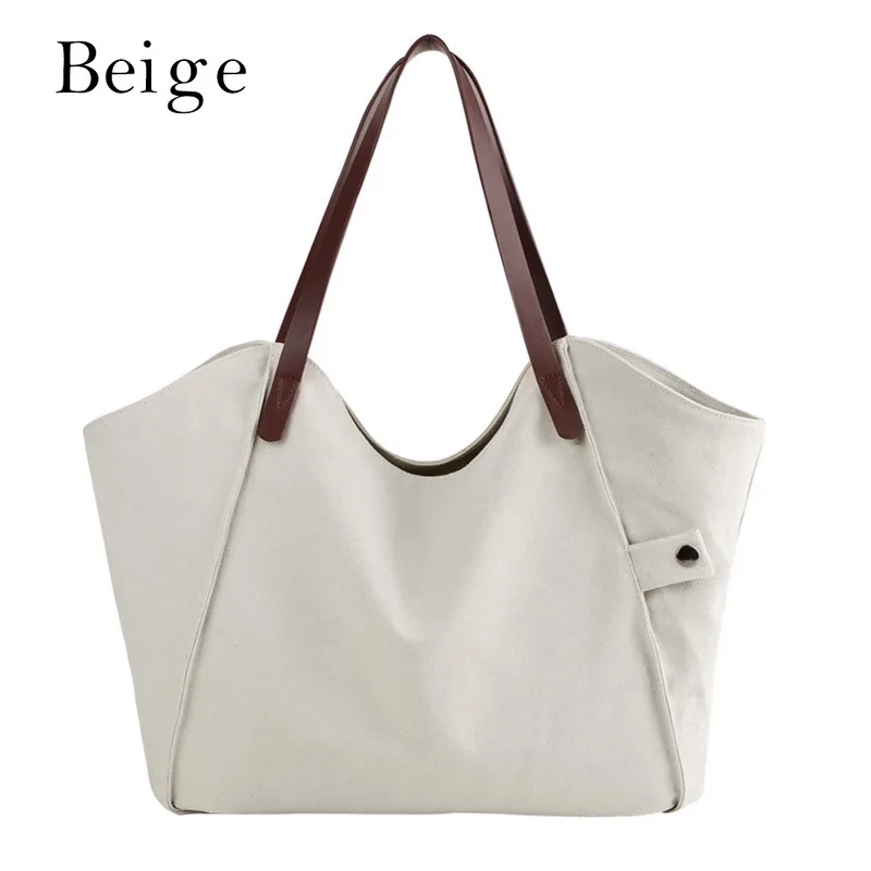 beige MoneRffi новая брендовая большая Повседневная Сумка-тоут с карманами, женская сумка через плечо, холщовые кожаные вместительные сумки для женщин - Цвет: beige