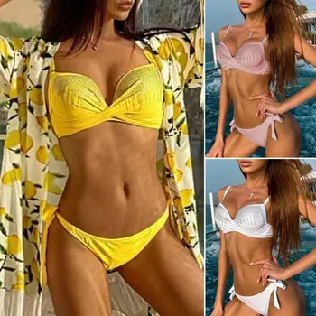 

Fashion Women Solid Bikini Set Bandage Push-Up Padded Swimwear Swimsuit Bathing