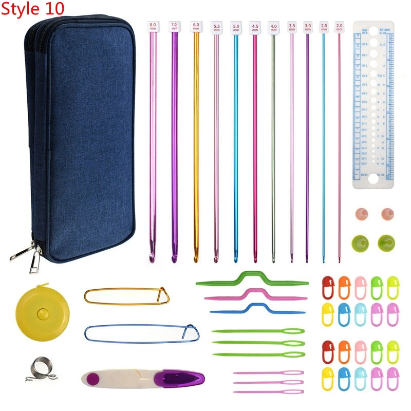 10/12/29/100Pcs Aluminum Crochet Hook Set Sweater Knit Weave Tools Set  Knitting Sewing Craft Sewing Needle Set Kit Gauge Scissors Pin