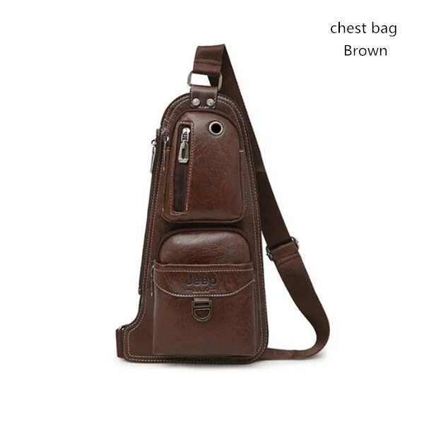 JEEP BULUO BRAND New Men Messenger Bags Hot Crossbody Bag Famous Man's Leather Sling Chest Bag Fashion Casual 6196 Brown-6196