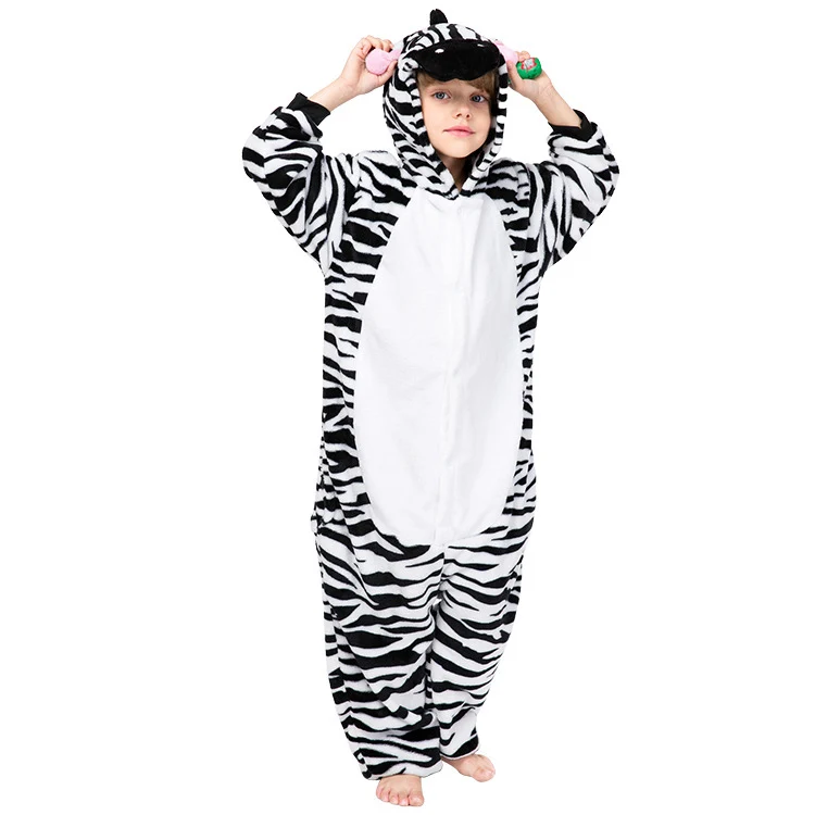 Zebra Детские пижамы; зимняя одежда для сна; комбинезоны для мальчиков; пижамный комплект для девочек; Милая Пижама кигуруми с единорогом и скелетом; детская пижама - Цвет: Zebra