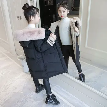 

Winter Jackets For Girls 2019 Sweet Down Cotton Thicken Warm Children Coats Solid Girl's Large Fur Collar Parka Coat