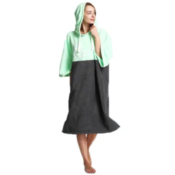 

SEWS-Patchwork Solid Color Drying Robe Poncho Towel for Swimming Camping Towel for Both Men and Women 110X78Cm with Pocket Green