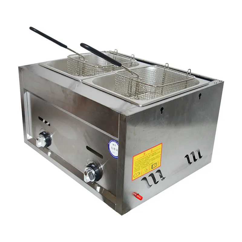 Energy-Saving Double-Cylinder Gas Fryer Commercial Gas Stainless Steel Double-Boiler Fryer French Fries Machine Chicken Wishbone